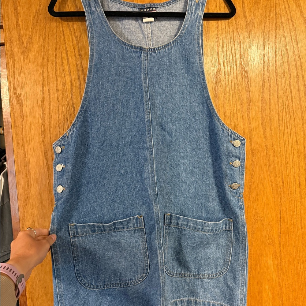 Vintage Denim Overall Dress with Pockets